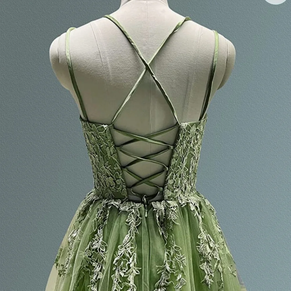 Green Lace Overlay Gown - Picture 2 of 5